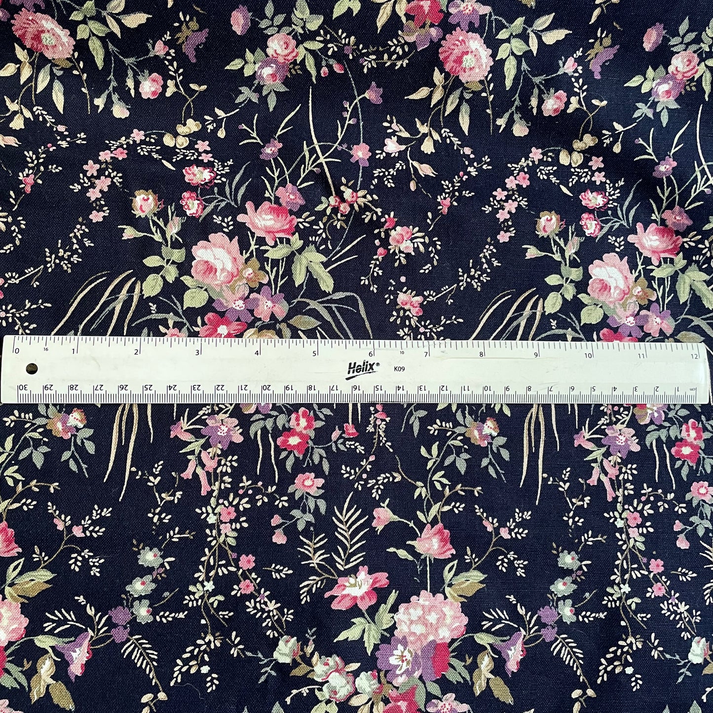 Navy Blue Floral Cotton Canvas Fabric | Hard Wearing Cotton for Bag Making, Totes & Cushions | Sold by the Half Metre