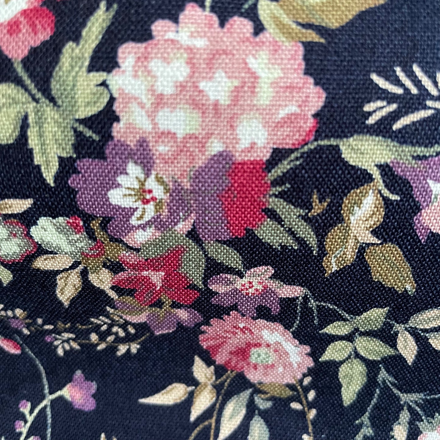 Navy Blue Floral Cotton Canvas Fabric | Hard Wearing Cotton for Bag Making, Totes & Cushions | Sold by the Half Metre