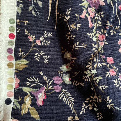 Navy Blue Floral Cotton Canvas Fabric | Hard Wearing Cotton for Bag Making, Totes & Cushions | Sold by the Half Metre