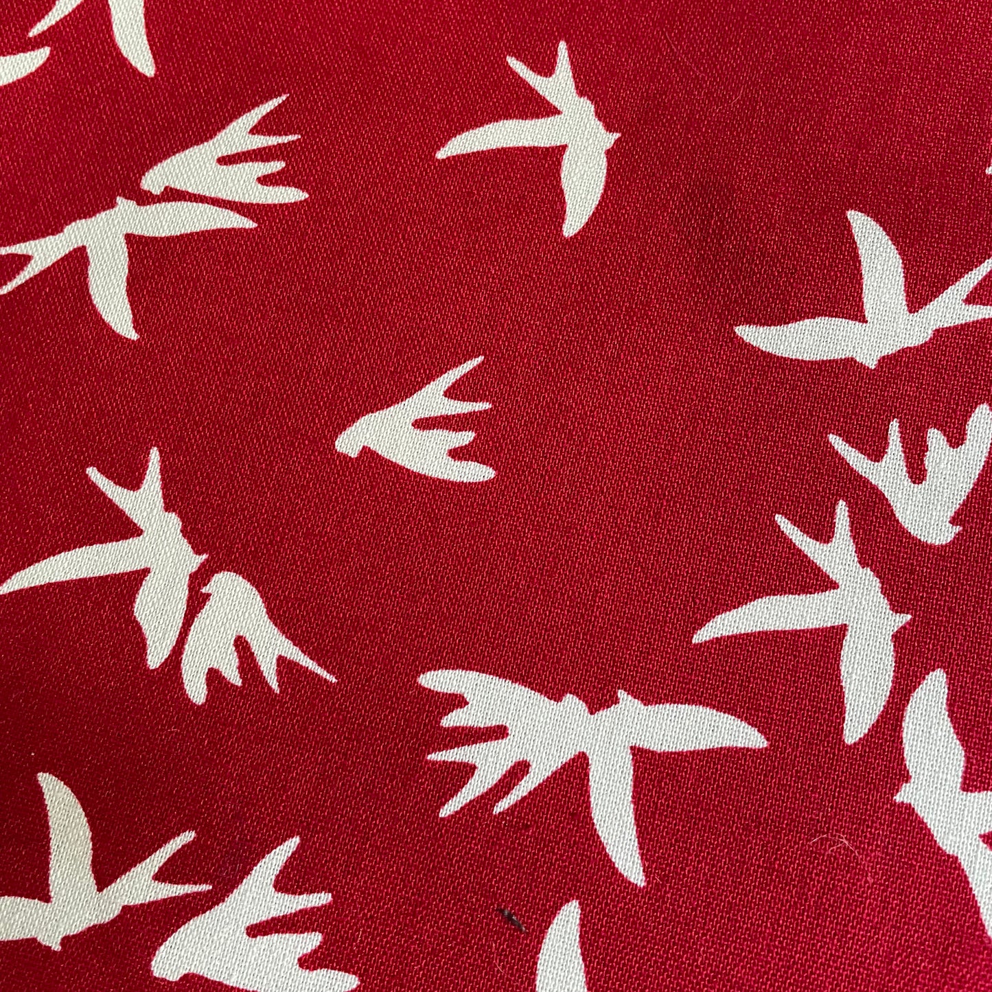 Red and Ivory Bird Cotton Canvas Fabric