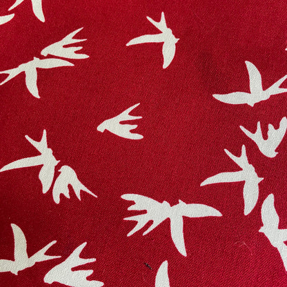 Red and Ivory Bird Cotton Canvas Fabric