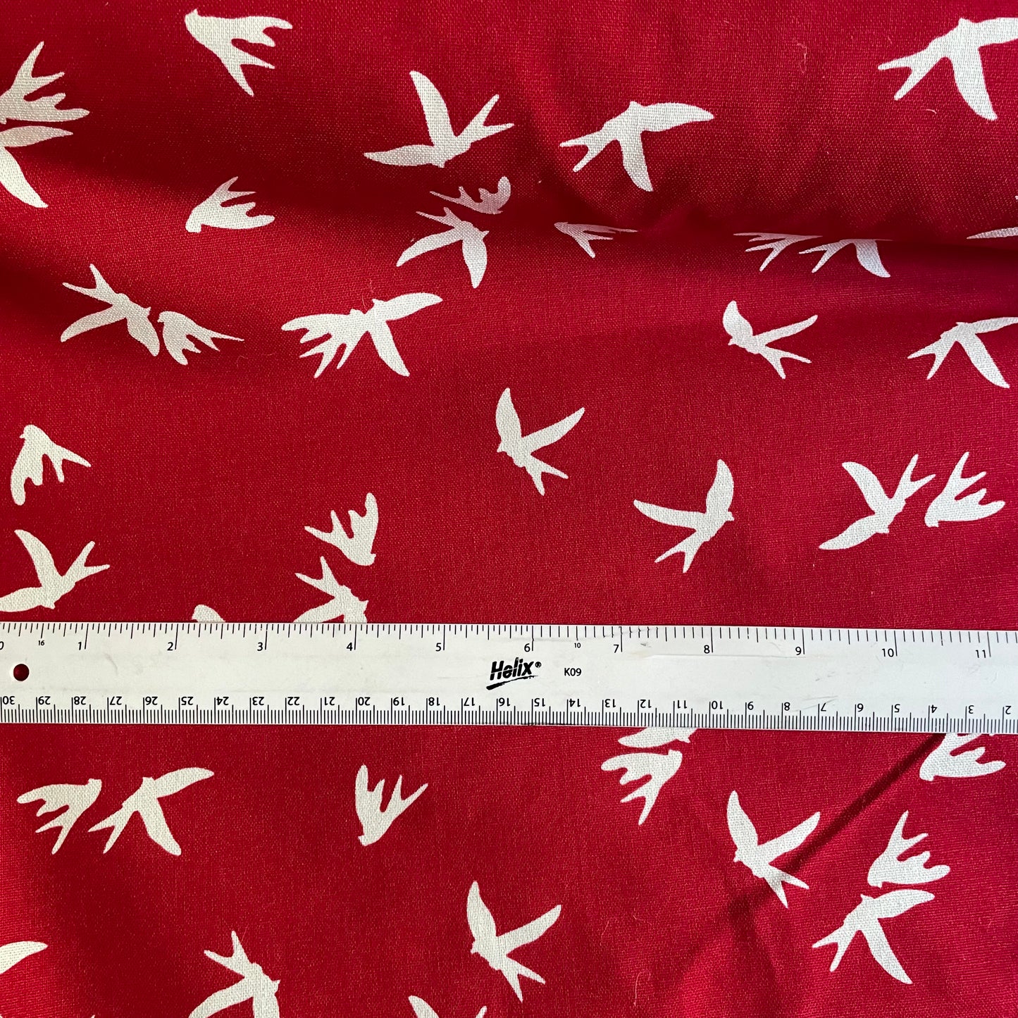 Red and Ivory Bird Cotton Canvas Fabric