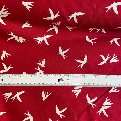 Red and Ivory Bird Cotton Canvas Fabric