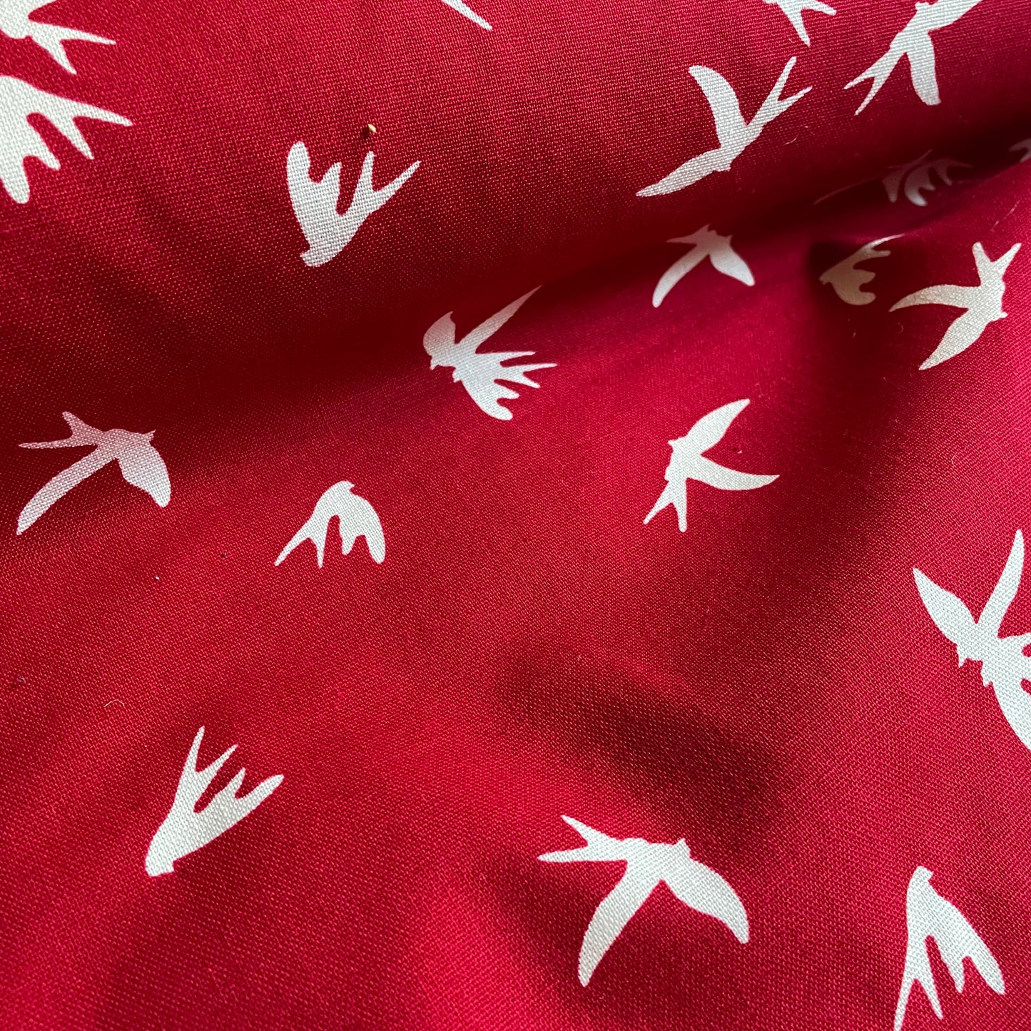 Red and Ivory Bird Cotton Canvas Fabric
