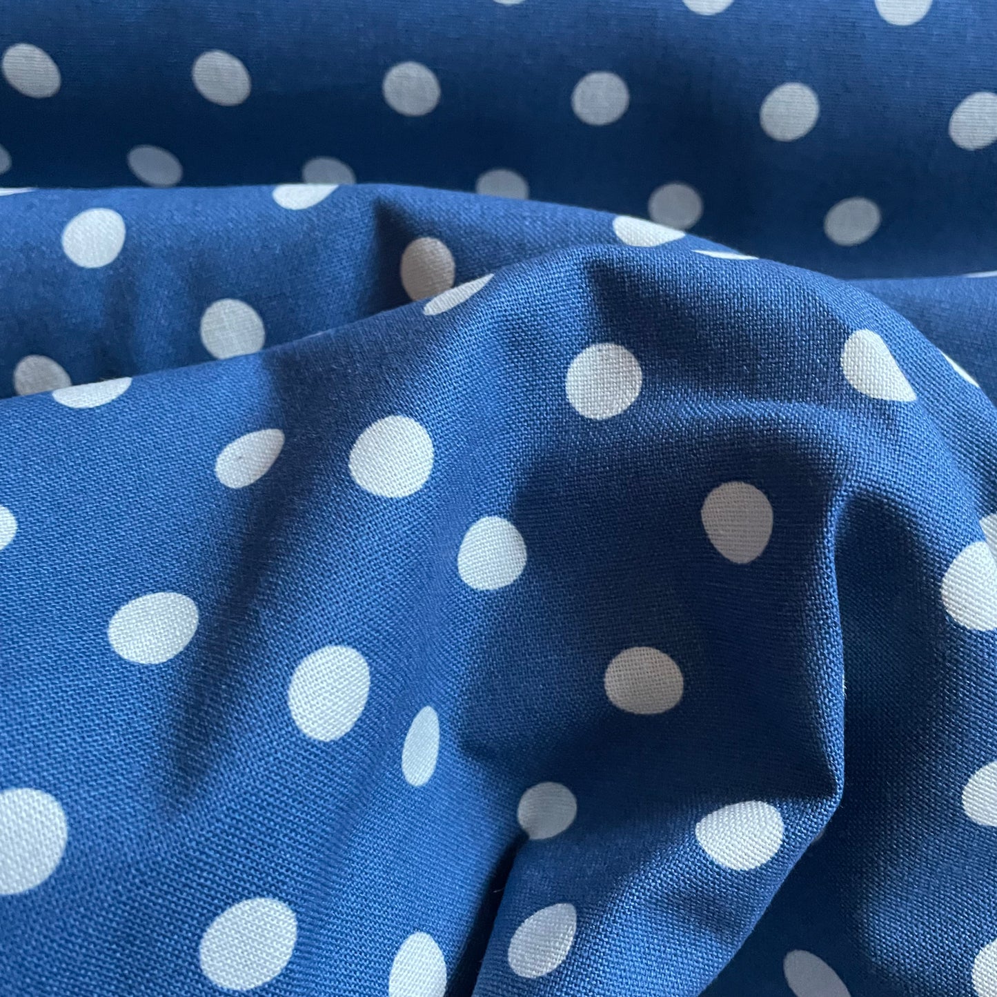 Blue and Ivory Spot Cotton Canvas Fabric