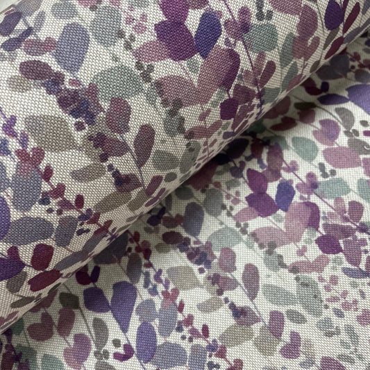 Purple Floral Linen Look Cotton Bag Making Upholstery Fabric