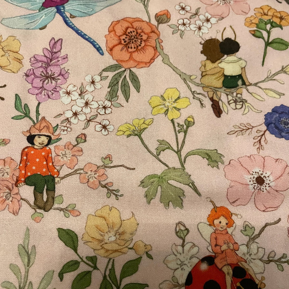 Belle & Boo Bug Floral Spring Scene Fabric – 100% Cotton Fabric – 25cm Units