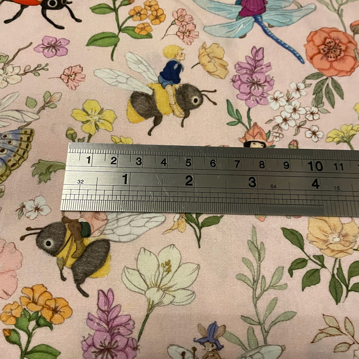 Belle & Boo Bug Floral Spring Scene Fabric – 100% Cotton Fabric – 25cm Units