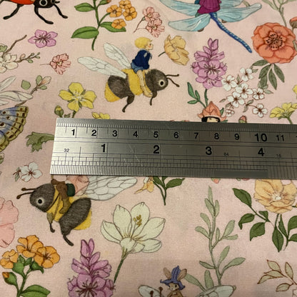 Belle & Boo Bug Floral Spring Scene Fabric – 100% Cotton Fabric – 25cm Units