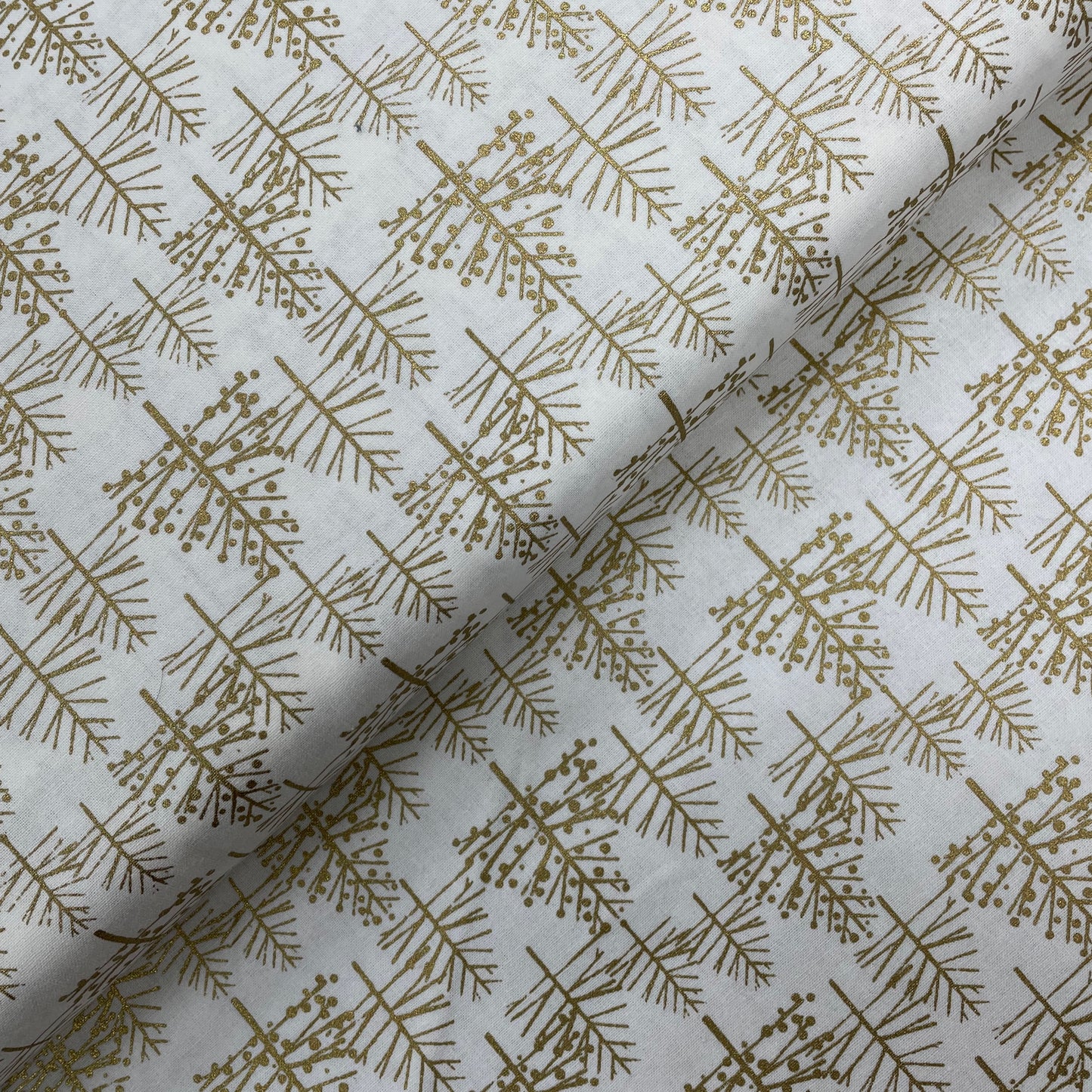 John Louden Metallic Gold Trees on Cream Christmas 100% Craft Cotton Fabric