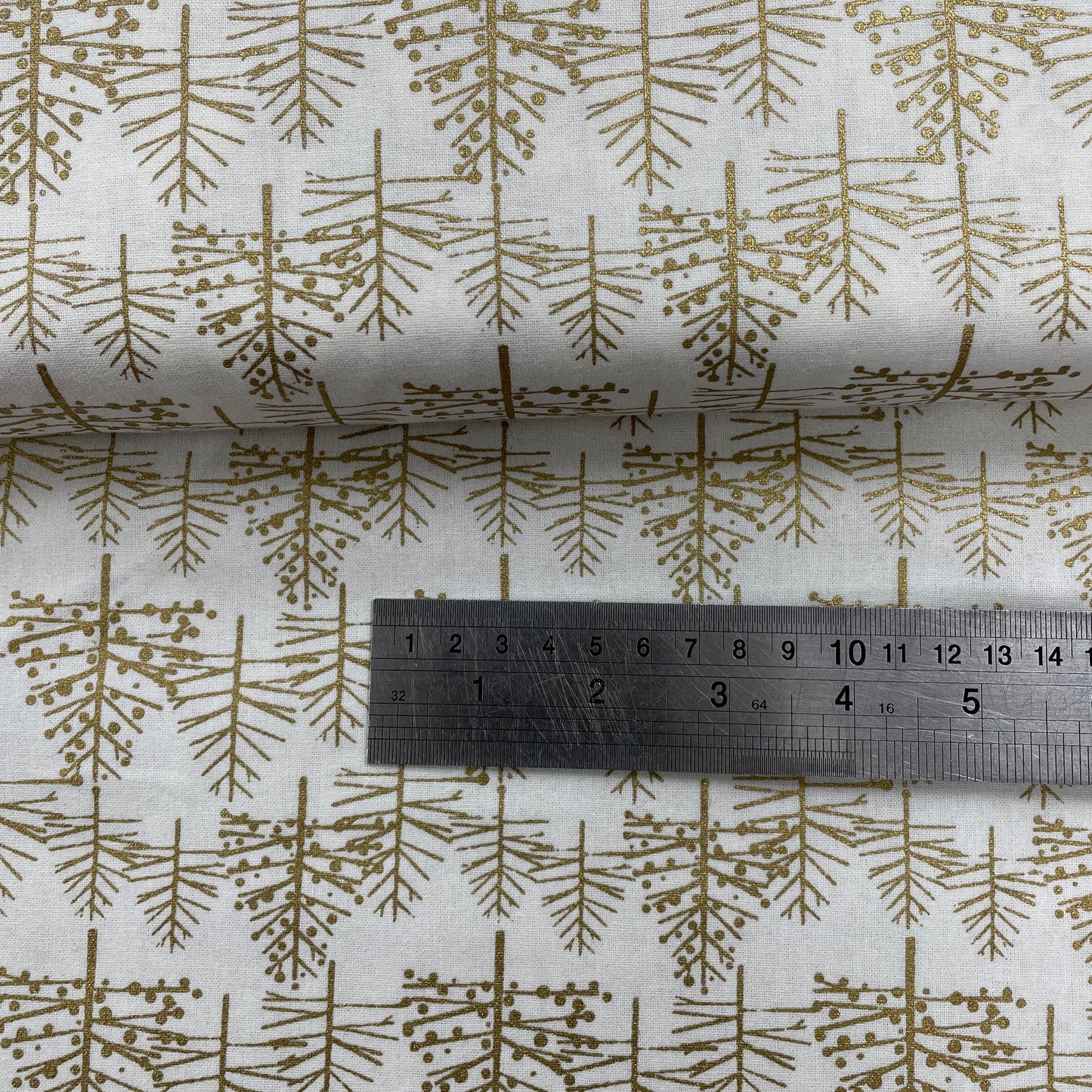 John Louden Metallic Gold Trees on Cream Christmas 100% Craft Cotton Fabric