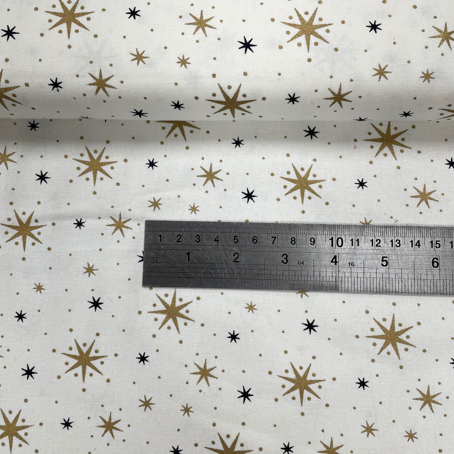 John Louden Metallic Gold and Navy Stars Christmas 100% Craft Cotton Fabric