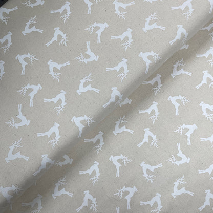 John Louden Christmas White Deer Stag on Natural Christmas 100% Craft Cotton Fabric