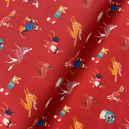 Crafty Fabrics Novelty Dogs on Red  Christmas 100% Craft Cotton Fabric