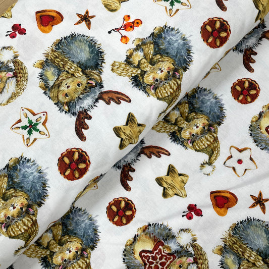 Crafty Fabrics Novelty Animals on White Christmas 100% Craft Cotton Fabric