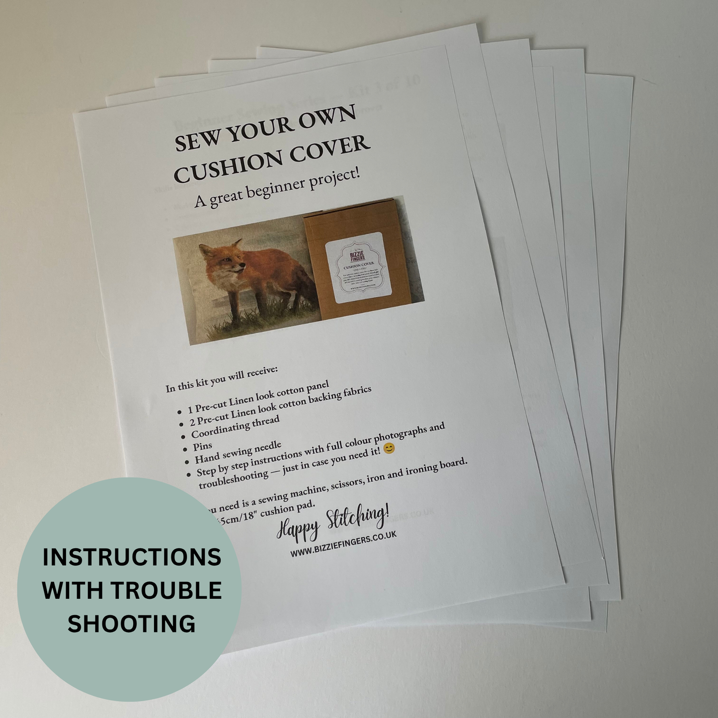 Sew Your Own Cushion Cover | 6 Different Kits | Beginner Sewing Kit | Premium Cotton Fabric | Full Instructions Included