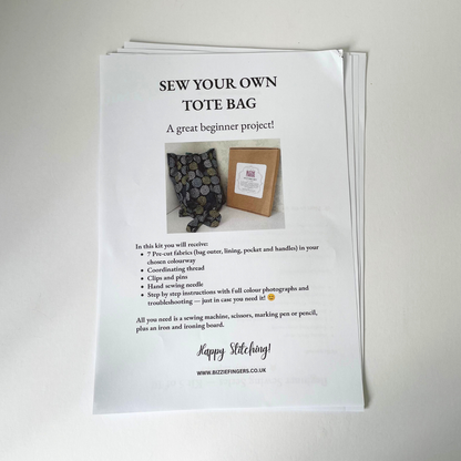 Sew Your Own Lined Tote Bag | 6 Different Kits | Beginner Sewing Kit | Premium Cotton Fabric | Full Instructions Included