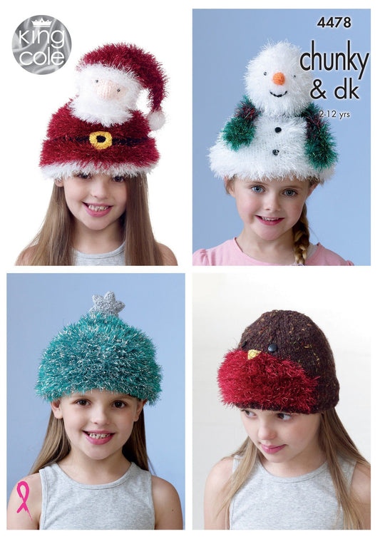 King Cole Novelty Hat Childrens 2 - 12 years Chunky Double Knitting DK Knitting Pattern 4478