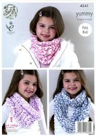 King Cole Yummy Children's Adults Snood 4 years to Adult Chunky Easy Beginner Knitting Pattern 4541