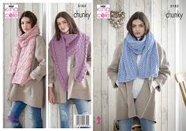 King Cole Adults Ladies Scarf Shawl Chunky Knitting Pattern 5183