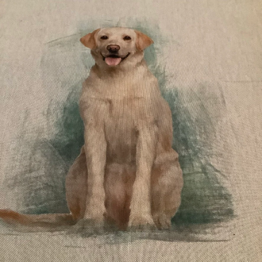 Labrador Dog Cushion Panel on Oatmeal Linen Style Hardwearing Fabric