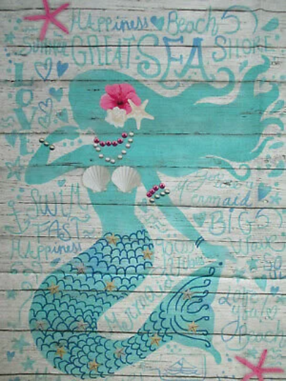 Timeless Treasures Happiness Beach Mermaid Panel 100% Quilter's Cotton Quilt Crafts Baby Nursery Girl Child