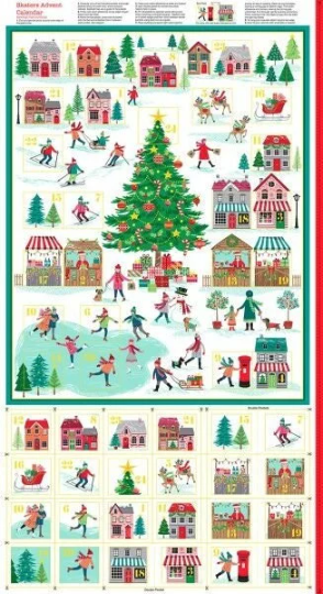 Makower Skaters Advent Calendar Panel Multi Coloured 100% Cotton Christmas Child Children Adult Teenager