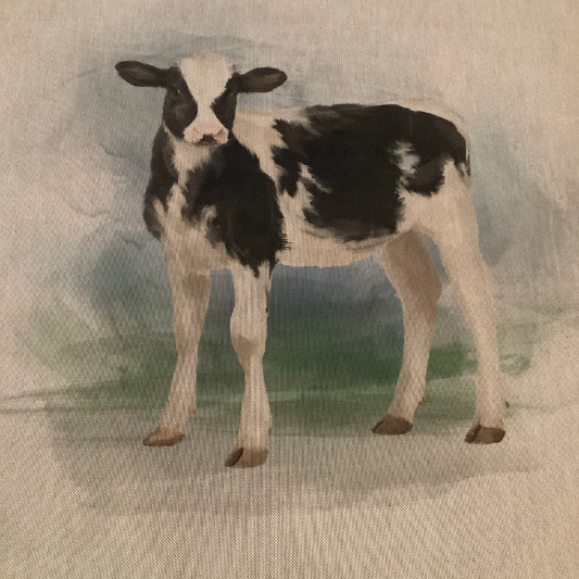 Cow Cushion Panel on Oatmeal Linen Style Hardwearing Fabric