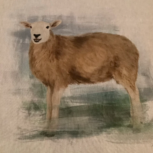 Sheep Cushion Panel on Oatmeal Linen Style Hardwearing Fabric