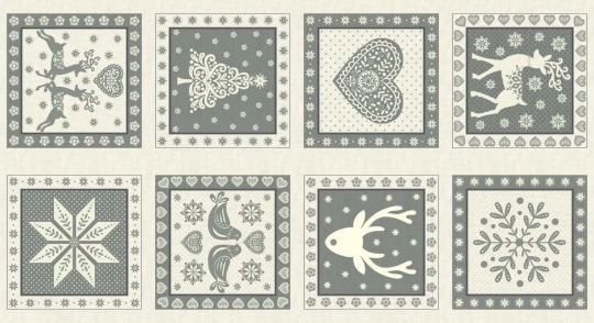 Makower Scandi 4 8 x 10" Square Grey Panel 1815 100% Cotton Christmas Craft Festive Quilt Patchwork Craft
