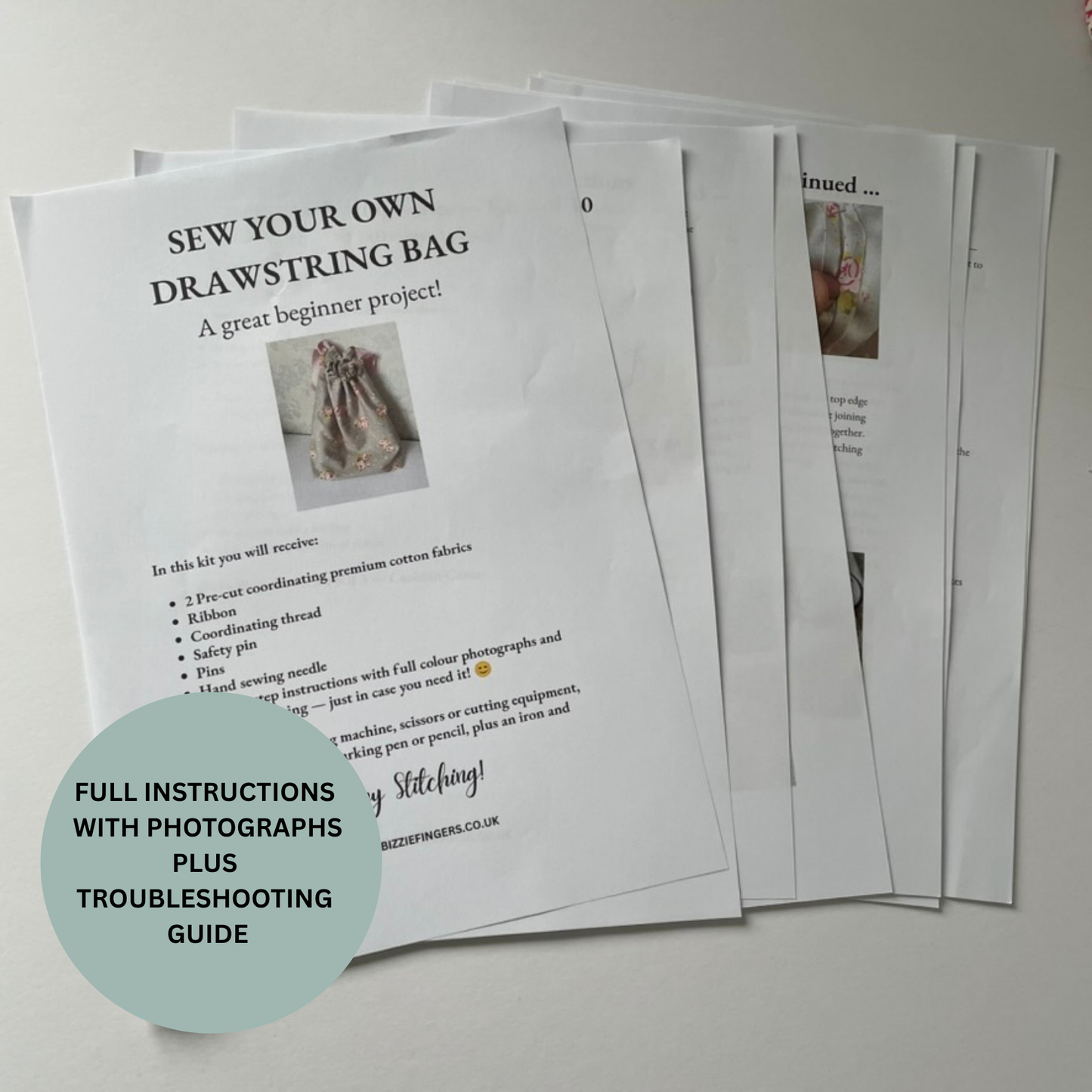 Sew Your Own Lined Drawstring Bag | 6 Different Kits | Beginner Sewing Kit | Premium Cotton Fabric | Full Instructions Included (Copy)