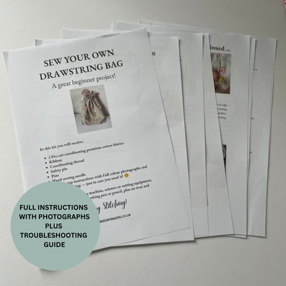 Sew Your Own Lined Drawstring Bag | 6 Different Kits | Beginner Sewing Kit | Premium Cotton Fabric | Full Instructions Included (Copy)