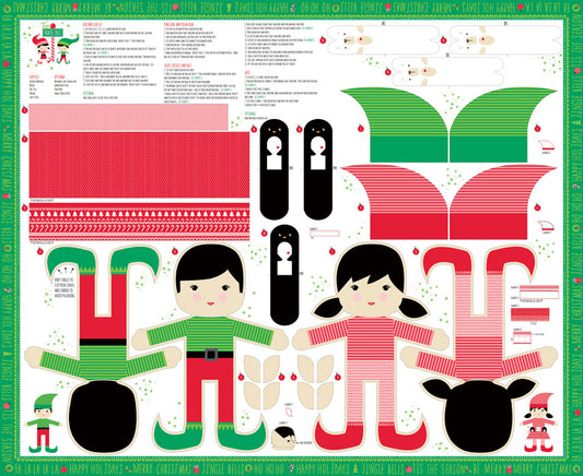 Moda North Pole Elf Doll Christmas Fabric Panel 20580 100% Cotton