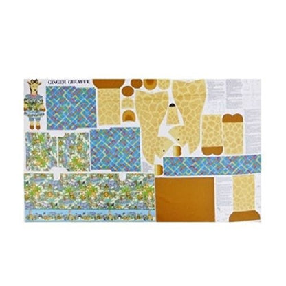 Vintage Ginger Giraffe Toy Fabric Panel 100% Cotton