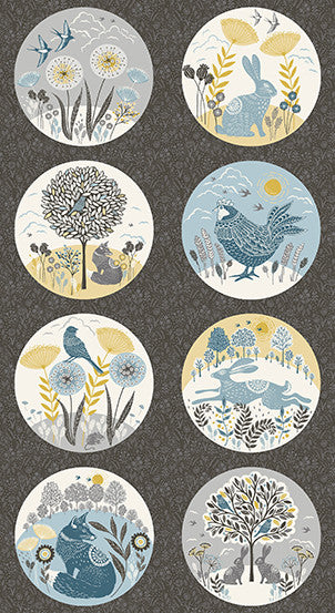 Makower Andover Grove Wildlife Fabric Panel 100% Cotton 2167