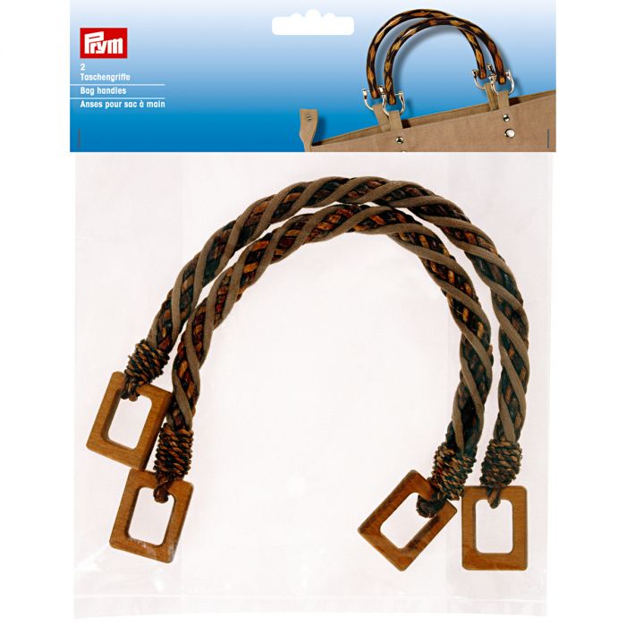Prym Madeleine Bag Handles Braided Abaca Fibre Handles with Wooden Loops, 34cm Pack of 2