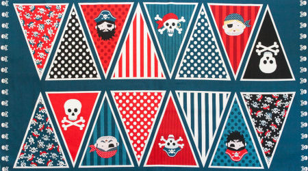 Makower Pirate Bunting or Pocket Fabric Panel 2 Different Panels 100% Cotton