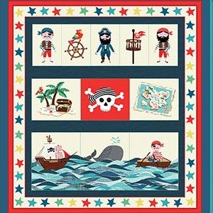 Makower Pirate Bunting or Pocket Fabric Panel 2 Different Panels 100% Cotton