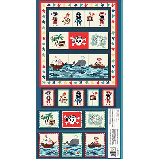 Makower Pirate Bunting or Pocket Fabric Panel 2 Different Panels 100% Cotton