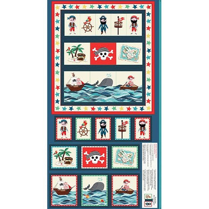 Makower Pirate Bunting or Pocket Fabric Panel 2 Different Panels 100% Cotton