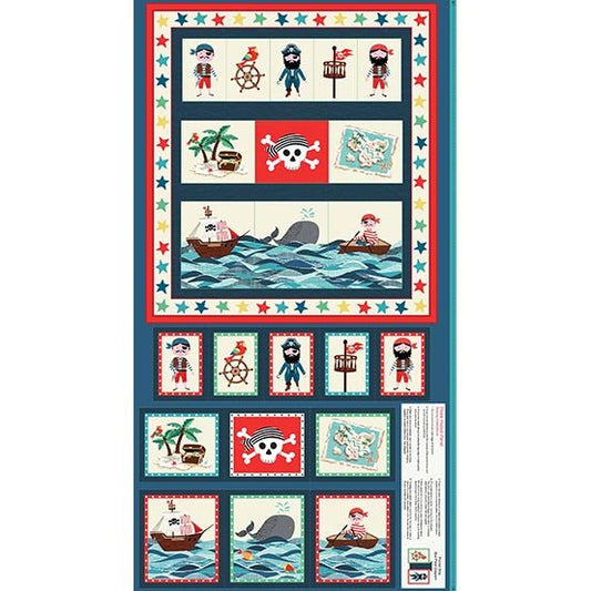 Makower Pirate Bunting or Pocket Fabric Panel 2 Different Panels 100% Cotton