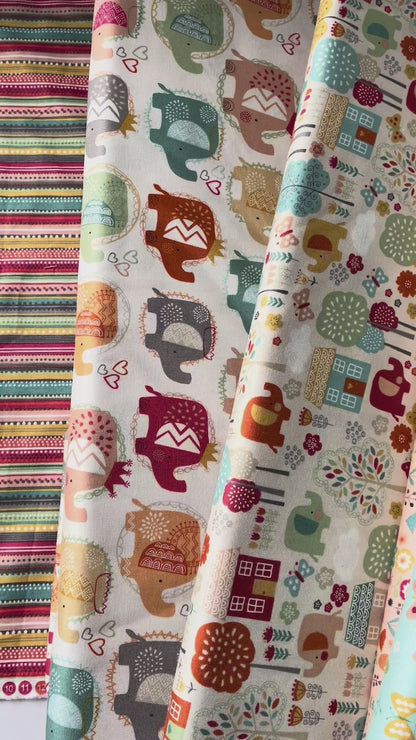 Makower Ellie Elephant 10 Designs Patchwork Craft Quilting 100% Premium Cotton Fabric