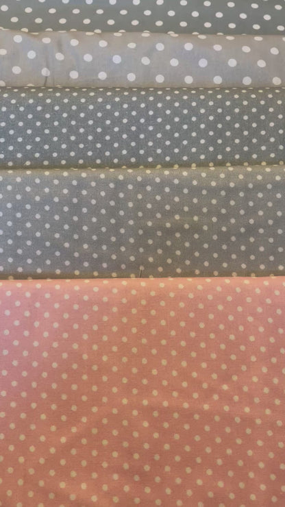 Polka Dot Spot 100% Cotton Fabric Pink Light Grey Dark Grey Craft by Craft Cotton Company