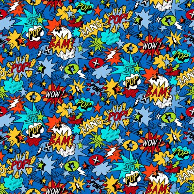 Makower Monster Mash Pow Children Blue Background 2555 100% Premium Cotton Fabric