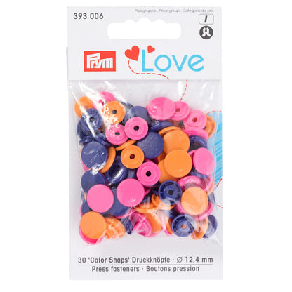 Prym Love Non-sew Colour Snaps Round Assorted Colours Available