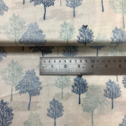 MAKOWER Woodland Trees 2062 Ivory with Blue Trees 100% Premium Cotton Fabric