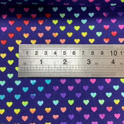 Andover Heart Blue with Multicolour Hearts 100% Premium Cotton Fabric 9793