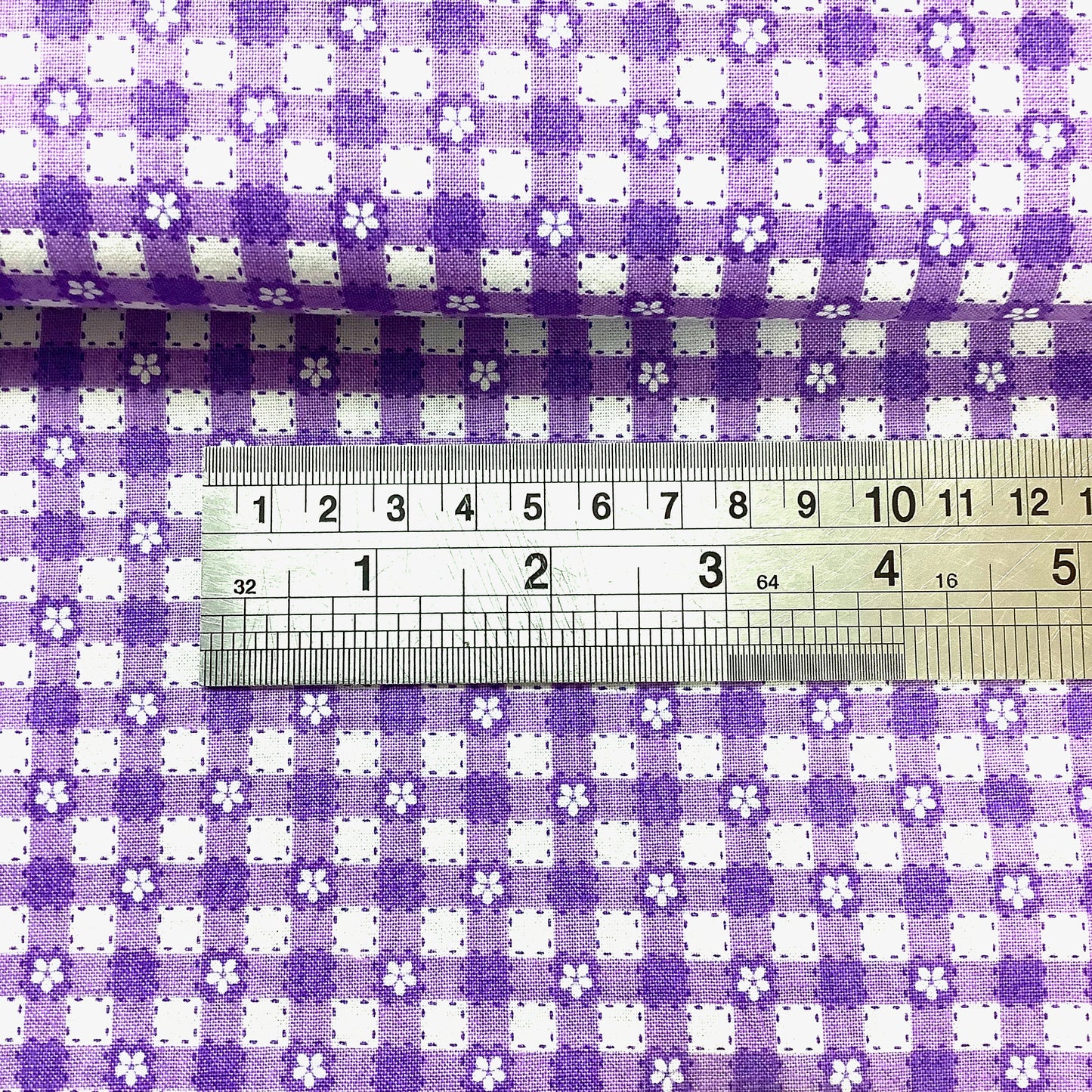 NEW MAKOWER Summer Days Lilac Gingham Floral Check 2553 L 100% Premium Cotton Fabric