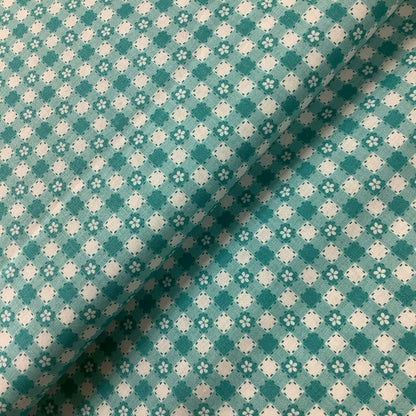 NEW MAKOWER Summer Days Turquoise Gingham Floral Check 2553 T 100% Premium Cotton Fabric