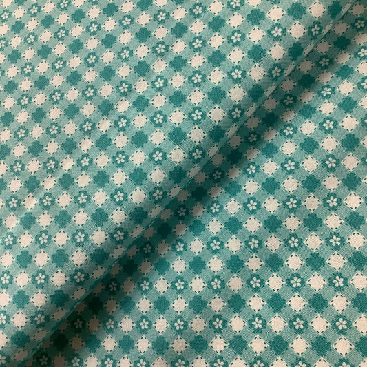 Makower Summer Days Turquoise Gingham Floral Check 2553 T 100% Premium Cotton Fabric